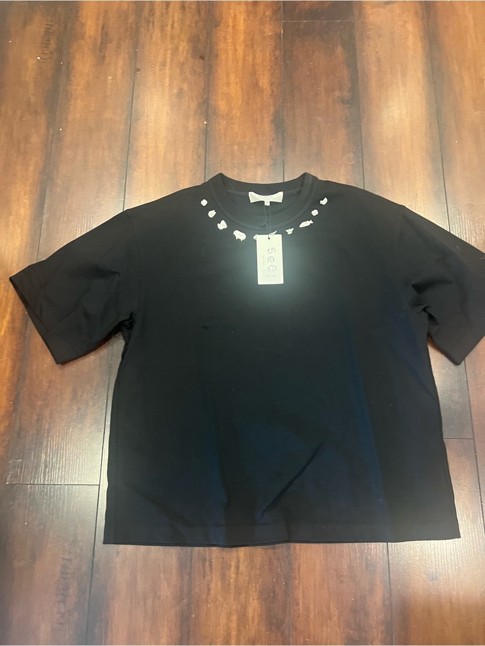 Sea New York Black Short-Sleeve Tee with Decorative Beaded Neckline